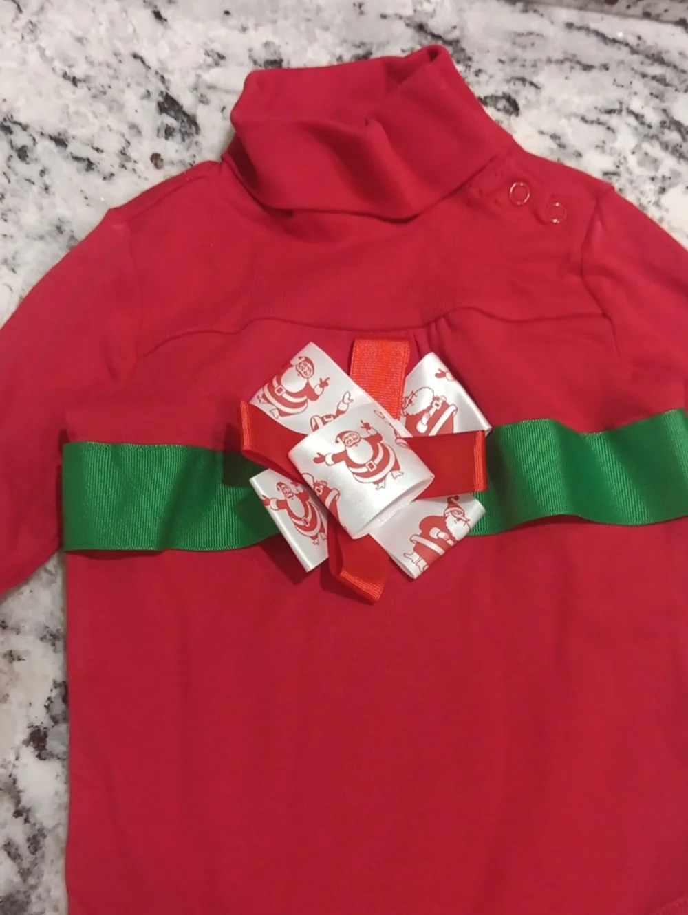 OshKosh Red 6-9 mo. One-Piece Bodysuit with Green Ribbon Bow